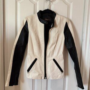 Danier Two-Tone White and Black Leather Jacket